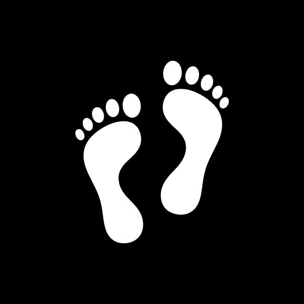 Two white footprints with individual toe shapes on a dark blue background