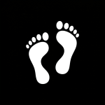 Two white footprints with individual toe shapes on a dark blue background